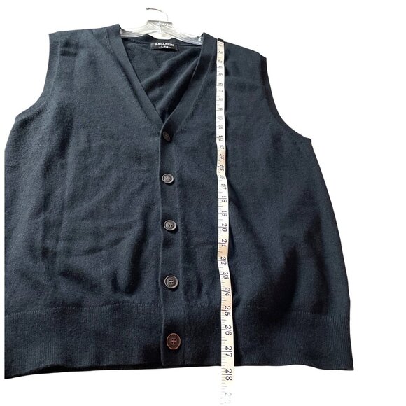 Kallspin Men's Cashmere Wool Blend Black Sleeveless Cardigan Vest L Tall Button - Picture 8 of 9